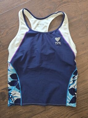 TYR Women’s Navy Racerback Swim Cycle Tank Blue White Size L